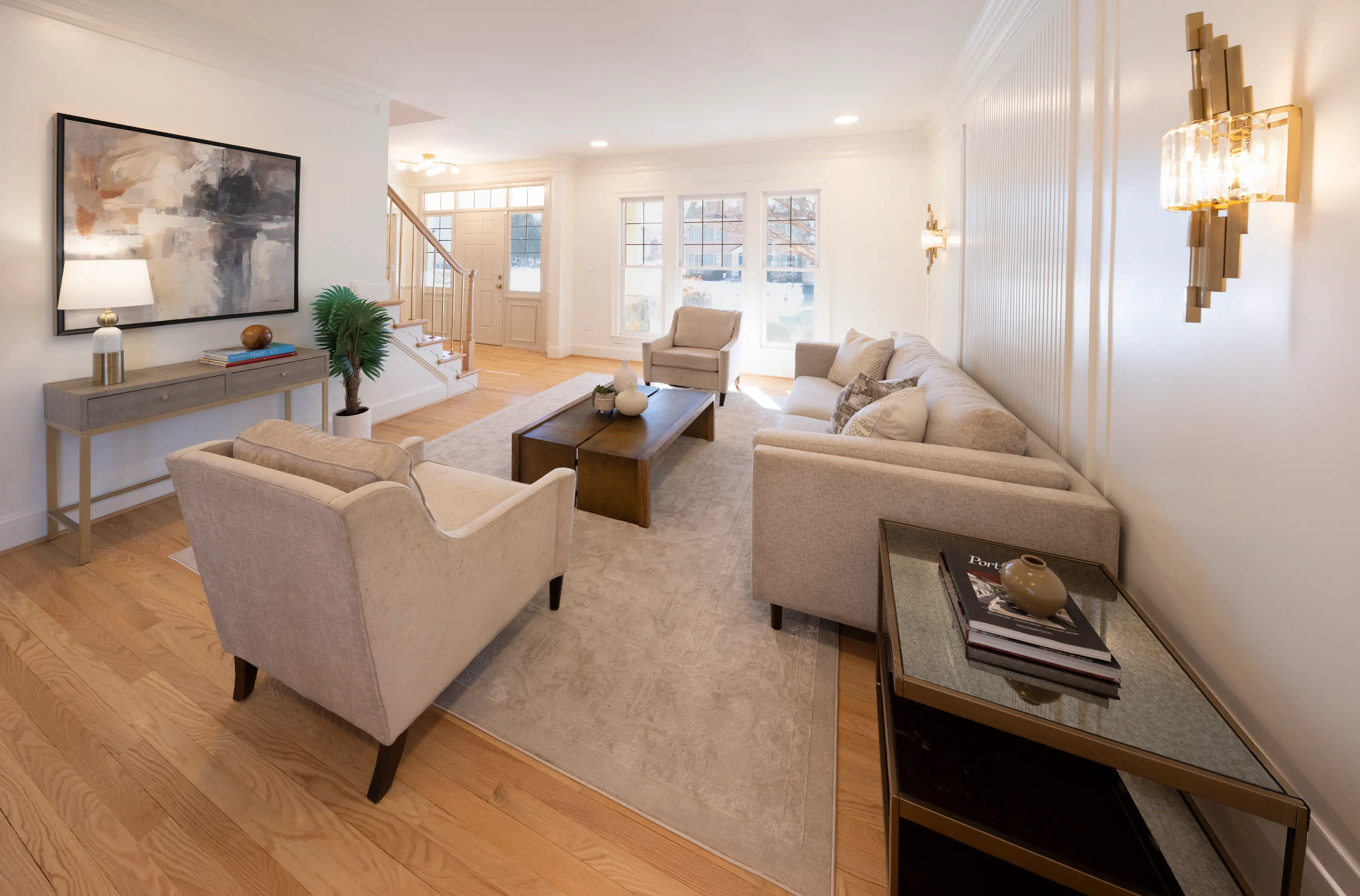 Renovated living room with custom built-ins